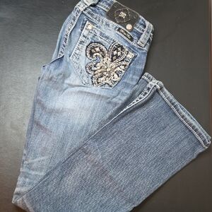 Miss Me Blue Boot Cut Jeans with Silver Embellishments